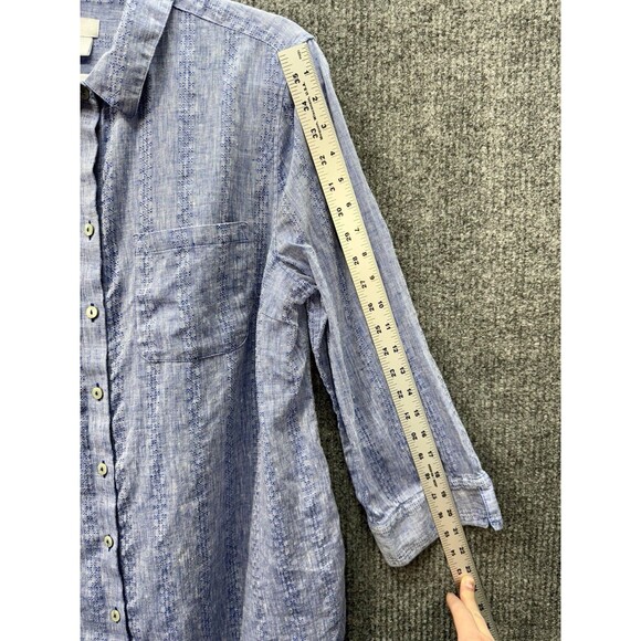 Chicos No Iron Linen Top Womens 2.5/Large Blue Button Front Tunic Half Sleeve - Picture 10 of 12